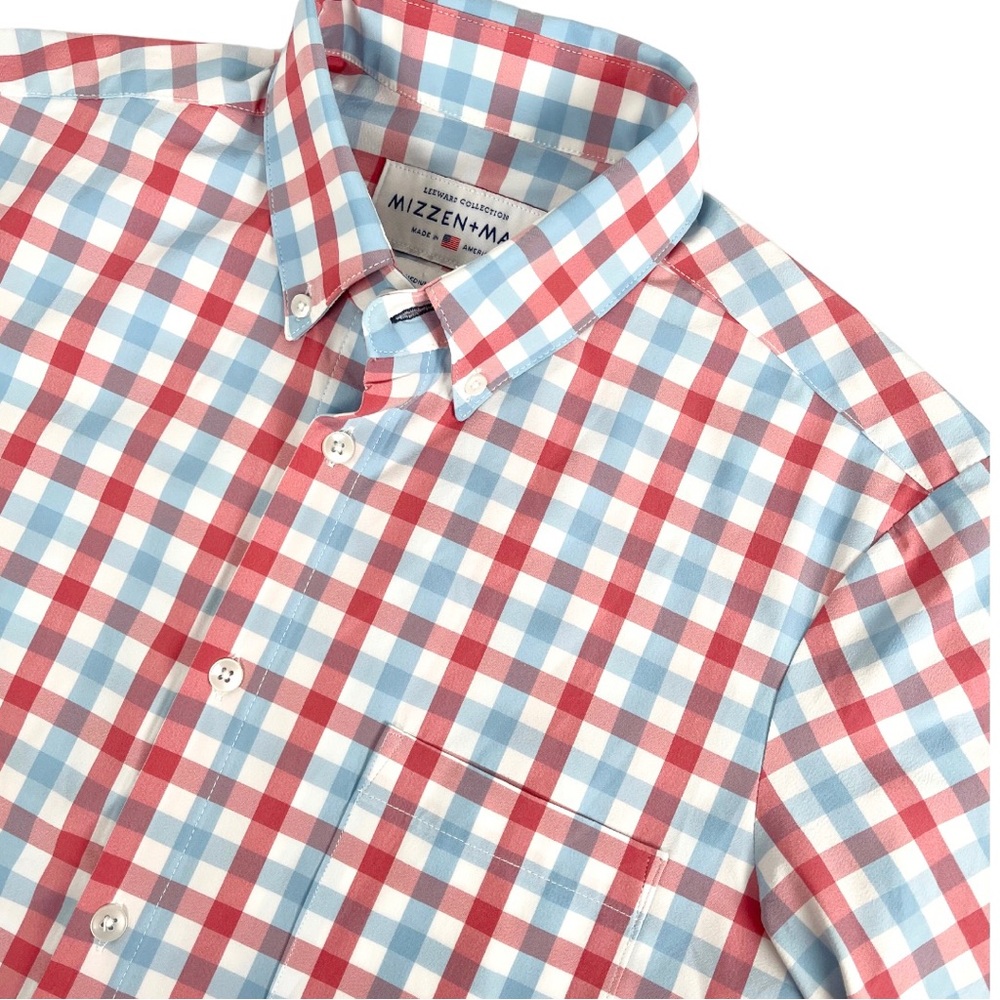 Mizzen+Main men’s size medium trim fit blue red check button down dress shirt
